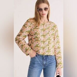 J. Crew Floral Green and Pink Puffer Louisa Jacket